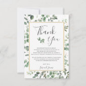 Chic Eucalyptus Greenery Gold Rectangle Wedding Bedankkaart (Voorkant)