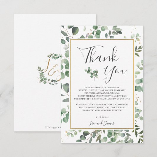 Chic Eucalyptus Greenery Gold Rectangle Wedding Bedankkaart (Voorkant / Achterkant)