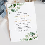 Chic Eucalyptus Greenery Gold Wedding Invitation Kaart<br><div class="desc">Deze eenvoudige en elegante Wedding Invitation kenmerkt prachtige waterverf eucalyptus leaf takken & is geparen met een grillige kalligrafie en een klastige serif doopvont in goud en grijs. Als u geavanceerde wijzigingen wilt aanbrengen,  selecteert u "Klik om verder aan te passen" onder Deze sjabloon personaliseren.</div>