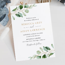 Chic Eucalyptus Greenery Gold Wedding Invitation Kaart