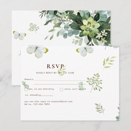 Chic Eucalyptus Greenery Leaves Emerald Wedding Briefkaart (Voorkant / Achterkant)