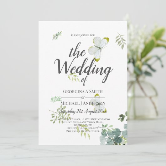 Chic Eucalyptus Greenery Leaves Emerald Wedding Kaart (Staand voorkant)