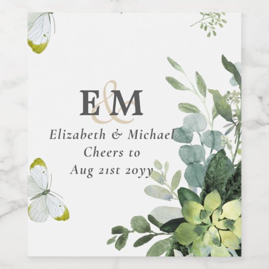 Chic Eucalyptus Greenery Leaves Emerald Wedding Wijn Etiket (Enkel label)