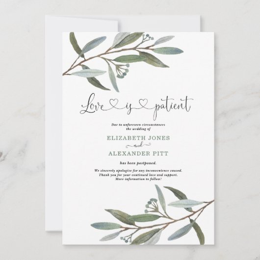 Chic Eucalyptus Greenery Love is geduldige bruilof Kaart (Voorkant)