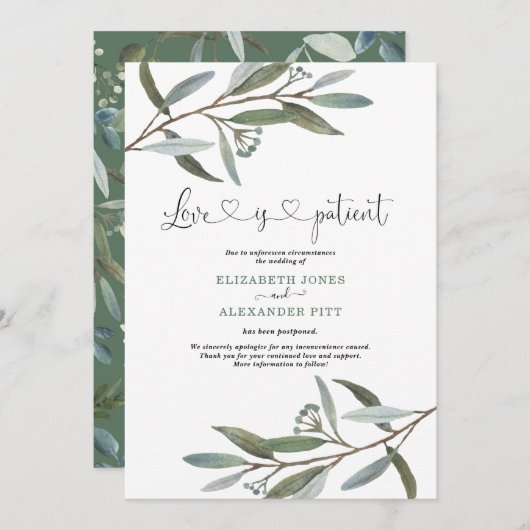 Chic Eucalyptus Greenery Love is geduldige bruilof Kaart (Voorkant / Achterkant)