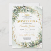 Chic eucalyptus groen goud glitter Quinceañera Kaart (Voorkant)