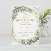 Chic eucalyptus groen goud glitter Quinceañera Kaart (Staand voorkant)