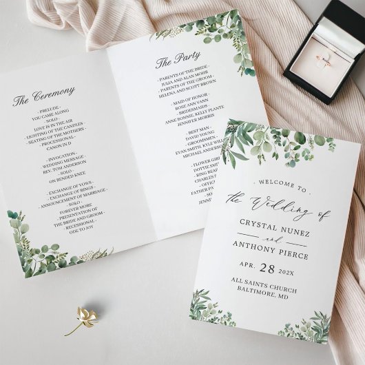 Chic Eucalyptus leest DIY Folded Wedding Program