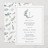 Chic Eucalyptus Monogram met grote repetitie Dinne Kaart (Voorkant / Achterkant)