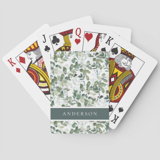 Chic Eucalyptus Monogram Naam Pokerkaarten (Achterkant)