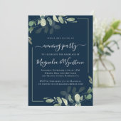 Chic Eucalyptus Navy Blue Wedding Reception Kaart (Staand voorkant)