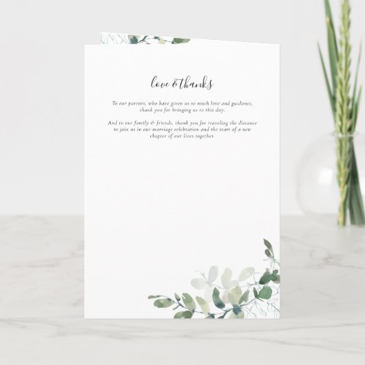Chic Eucalyptus Order of Ceremony Wedding Programma (Achterkant)