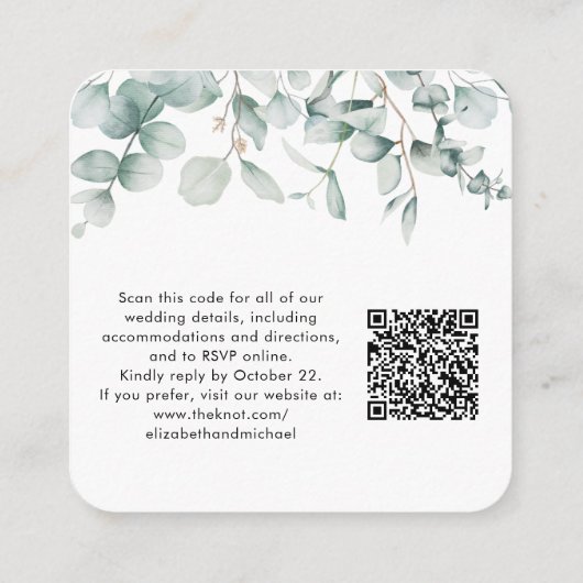 Chic Eucalyptus Waterverf QR Code Weddenschap Webs Informatiekaartje (Achterkant)
