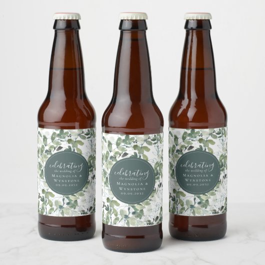 Chic Eucalyptus Wedding Bier Etiket (Flessen)