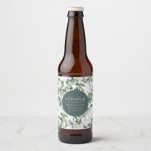 Chic Eucalyptus Wedding Bier Etiket (Voorkant)