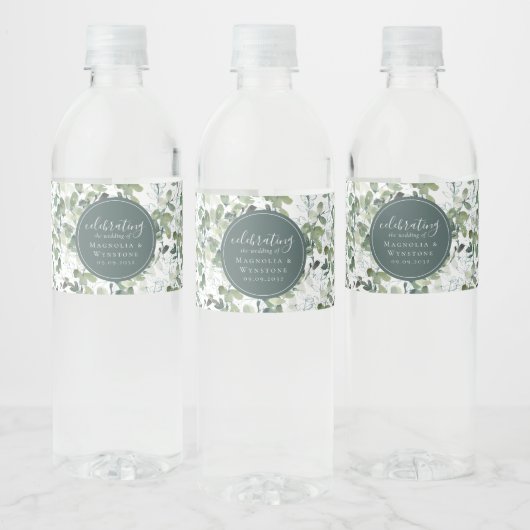 Chic Eucalyptus Wedding Waterfles Etiket (Flessen)