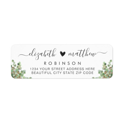 Chic Eucalyptus Weduwingadreslabel Etiket (Voorkant)