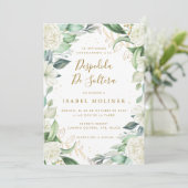 Chic Eucalyptus White Roses Spaans Vrijgezellenfee Kaart (Staand voorkant)