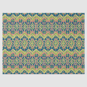 Chic Exotisch Etnisch Ikat Patroon op Blauw Tissuepapier