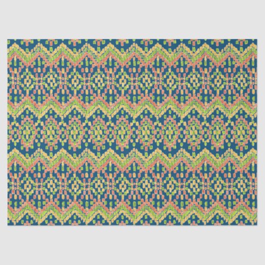 Chic Exotisch Etnisch Ikat Patroon op Blauw Tissuepapier (Voorkant)