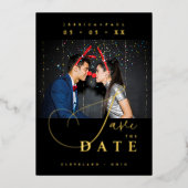 Chic Exquisite Script Photo Christmas Golden Folie Uitnodiging (Voorkant)