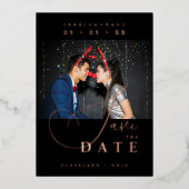 Chic Exquisite Script Photo Christmas Rose Gold  Folie Uitnodiging (Voorkant)