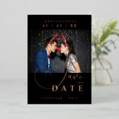 Chic Exquisite Script Photo Christmas Rose Gold  Folie Uitnodiging (Staand Voorkant)