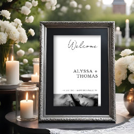 Chic Extra Minimalist Black & White Photo Wedding  Poster