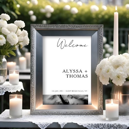 Chic Extra Minimalist Black & White Photo Wedding  Poster