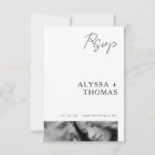 Chic Extra Minimalist Black & White Photo Wedding  RSVP Kaartje (Voorkant)