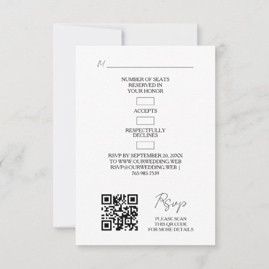 Chic Extra Minimalist Black & White Photo Wedding  RSVP Kaartje (Achterkant)
