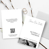Chic Extra Minimalist Black & White Photo Wedding  Save The Date