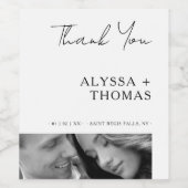 Chic Extra Minimalist Black & White Photo Wedding  Wijn Etiket (Enkel label)