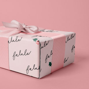 Chic Fa La La La Hand Lettering Pink Festive Holly Cadeaupapier