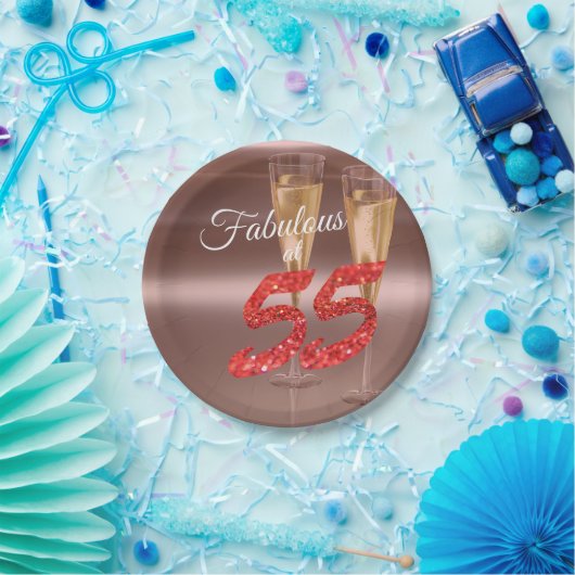 Chic Fabulous, 55-jarig koraalfeest Papieren Bordje (Feest)