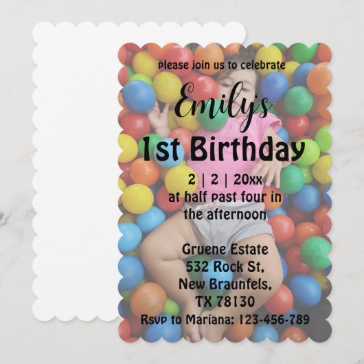 chic faded fotomeisje 1e verjaardag uitnodiging (Voorkant / Achterkant)