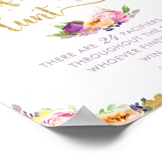 Chic Fairy Paars Pink Floral Pacifier Hunt Game Poster (Hoek)