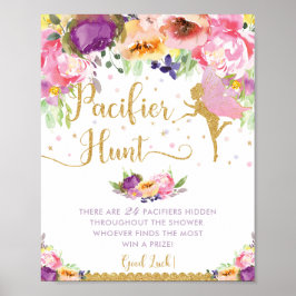 Chic Fairy Paars Pink Floral Pacifier Hunt Game Poster