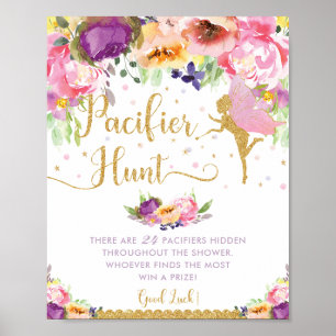 Chic Fairy Paars Pink Floral Pacifier Hunt Game Poster