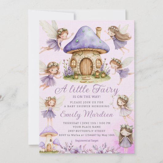 Chic Fairy Paarse schattige Floral Garden Baby sho Kaart (Voorkant)