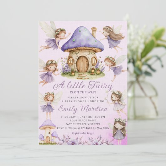 Chic Fairy Paarse schattige Floral Garden Baby sho Kaart (Staand voorkant)