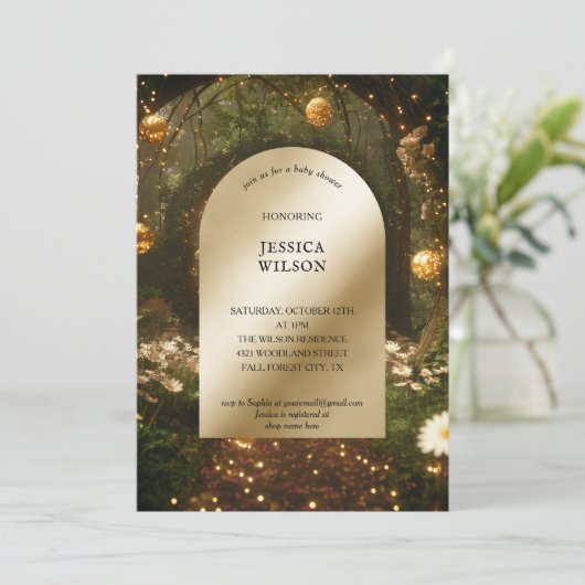 Chic Fairy Tale Enchanted Forest Baby shower Kaart (Staand voorkant)