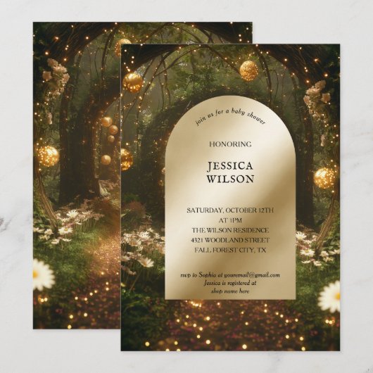 Chic Fairy Tale Enchanted Forest Baby shower Kaart (Voorkant / Achterkant)