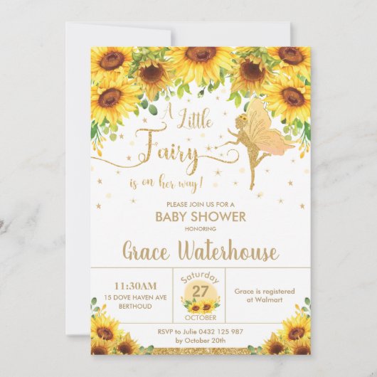 Chic Fairy Zonnebloem Bloemen Baby shower Meisje Kaart (Voorkant)