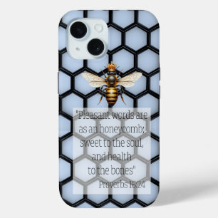 Chic Faith Blauw Zwarte Honingraat Koningin Bij iPhone 15 Case