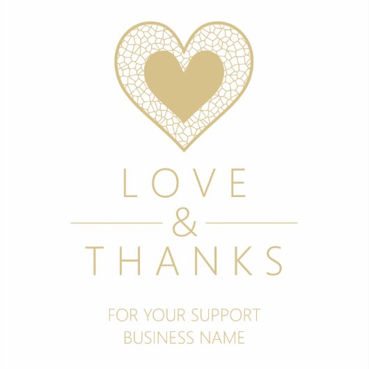 Chic Fake Gold Black Heart Lace Effect Love Thanks Sticker (Voorkant)