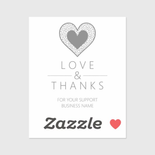 Chic Fake Grey Heart Lace Effect Thanks Supporting Sticker (Vel)
