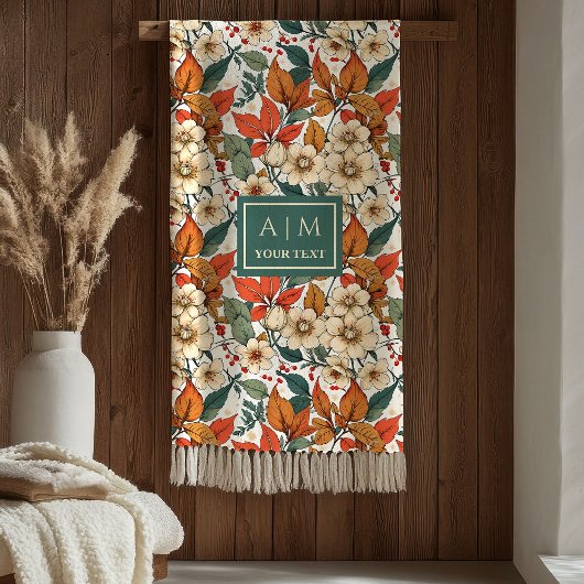 Chic Fall Floral Sage Olive Rusty Terracotta Cozy  Fleece Deken