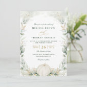 Chic Fall in Love Pumpkin Greenery QR Code Wedding Kaart (Staand voorkant)
