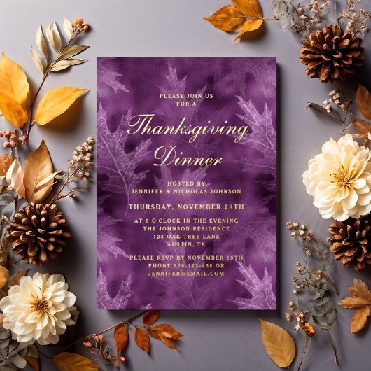Chic Fall laat Thanksgiving Dinner Party Gold Folie Uitnodiging